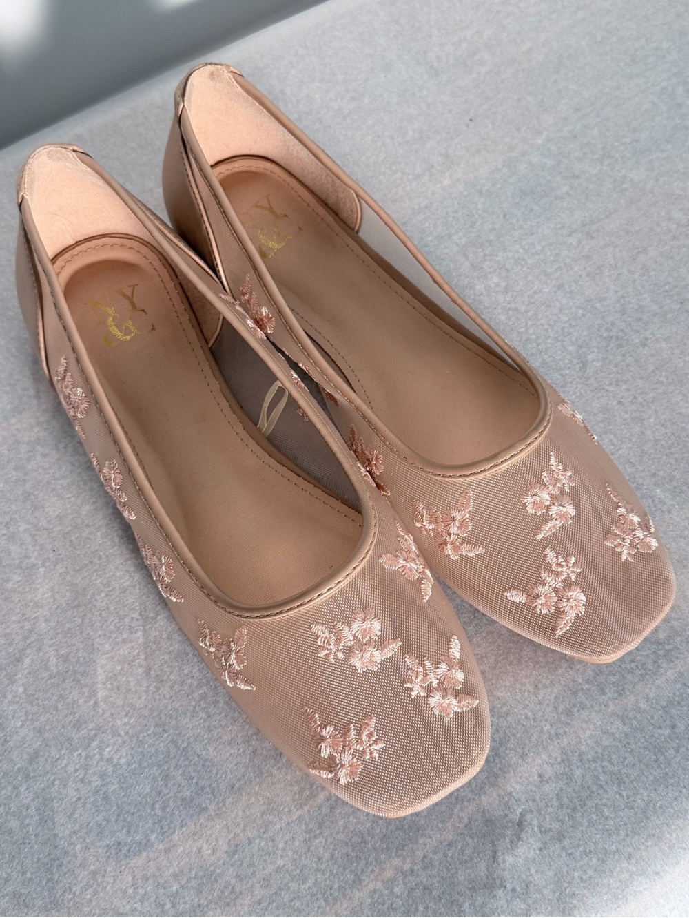 New York & Company Blush Floral Embroidered Bardot Ballet Flats 7 1/2